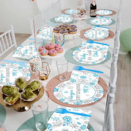 Miniatura 8 de 96 piezas Un pequeño copo de nieve está en camino Decoraciones de fiesta de baby shower Copo de nieve bebé hace frío afuera Platos de baby shower