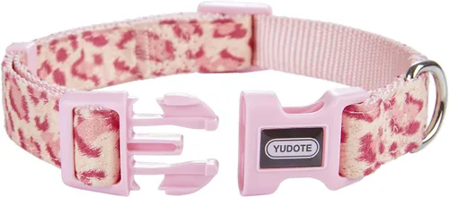 Miniatura 2 de Collar de perro con patrón de leopardo, nailon ajustable y cinta para perros medianos (M, leopardo rosa)