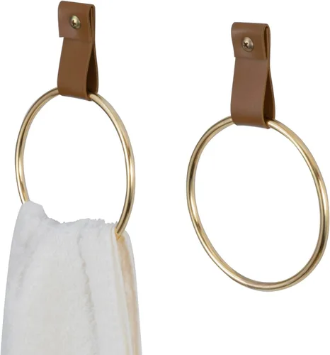 Miniatura 6 de MyGift Anillo de soporte para toallas de mano, estante colgante de toalla de baño montado en la pared, accesorios de baño industriales, decoración