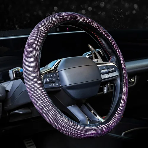 Miniatura 7 de Valleycomfy Funda para volante para mujeres y hombres Bling Bling con cristales tipo diamante brillantes, protector de volante de carro SUV