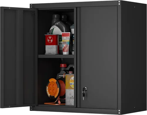 Miniatura 20 de Armario de Almacenamiento de Metal para Garaje, Armario con Cerradura Montado en la Pared, Gabinete Flotante de 12.8 pulgadas de Alto para Almacén