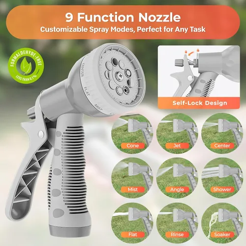 Miniatura 6 de Ayleid Carrete de manguera retráctil montado en la pared, manguera de jardín de 1/2 pulgadas x 65 pies con boquilla rociadora de 9 funciones