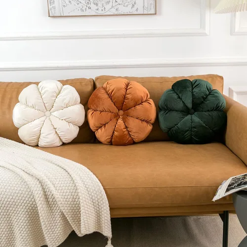 Miniatura 3 de Cojín de almohada de flores redondo decorativo para sofá, dormitorio, cojín de suelo en forma de flor para niñas y niños (naranja, 15.7 pulgadas)
