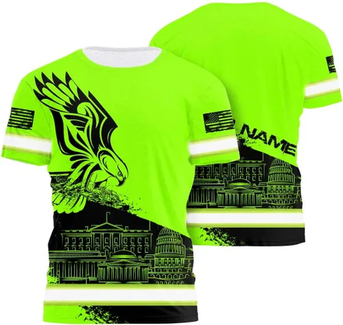 Miniatura 16 de Camisa de Alta Visibilidad con Cráneo para Hombre, Camisas Reflectantes de Seguridad con Bandera de EE. UU., Nombre Personalizado para Ropa