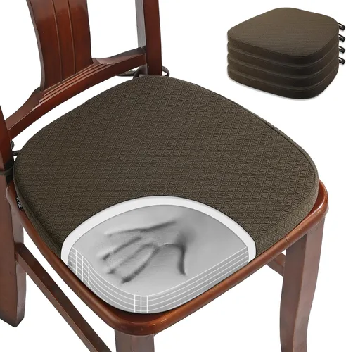 Miniatura 22 de BUYUE Cojines de Espuma Viscoelástica de Lujo para Sillas, Paquete de 6, Jacquard 16" en Forma de U, Cojines Cómodos para Sillas de Comedor, Borgoña