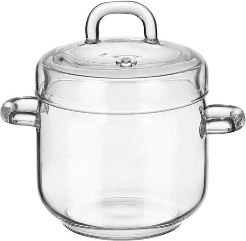 Olla de vidrio con tapa, recipiente de cocina mediano resistente al calor para sopa, huevos al vapor y nido de pájaro, vidrio transparente con