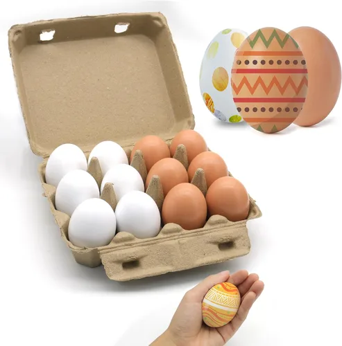 Miniatura 10 de 6 piezas de huevos de madera falsos, huevos de madera blancos de Pascua, juego de comida de cocina de bricolaje para jugar, juguetes de cocina
