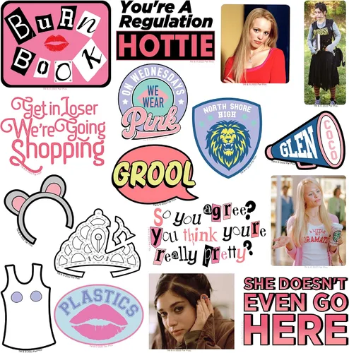 Miniatura 4 de Mean Girls - Paquete variado de calcomanías de vinilo grandes de lujo de 50 unidades, calcomanías troqueladas para laptop, botella de agua, álbumes
