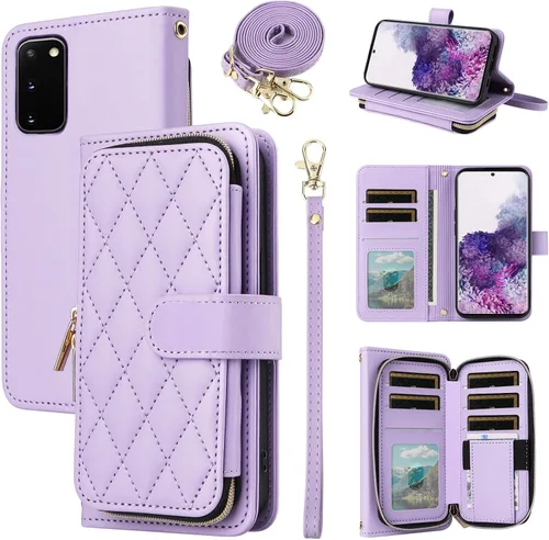 Miniatura 34 de Funda de Cartera para Samsung Galaxy S20 FE 5G de 6.5 Pulgadas con Correa para Muñeca, Billetera con Cremallera y más de 9 Ranuras para Tarjetas
