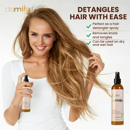 Miniatura 4 de damila Acondicionador de queratina sin enjuague para cabello fino, seco, dañado y rizado, desenreda y protege contra el calor, extiende tu