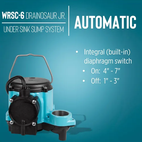 Miniatura 5 de Little Giant WRSC-6 Bomba de sumidero automática compacta para debajo del fregadero Drainosaur de 115 voltios, 1/3 HP, 2760 GPH/Sistema de fregadero