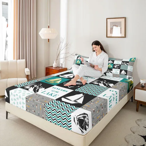 Miniatura 41 de Lake House - Sábana bajera ajustable tamaño individual, sábanas de anclaje náutico para niños, adolescentes, adultos, dormitorio, juego de ropa