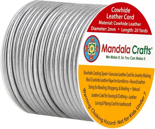 Miniatura 53 de Mandala Crafts Cordón Redondo de Cuero de Piel de Vaca Genuino Beige para Fabricación de Joyas Kumihimo Carrete de Cuerda de Cuero - Cordón