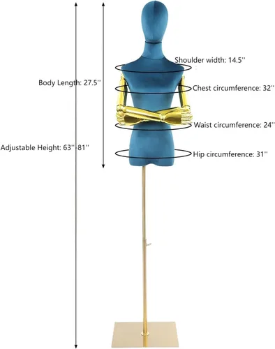 Miniatura 3 de Vestido de maniquí femenino con forma de torso, cuerpo de maniquí de costura ajustable de 63 a 81 pulgadas con soporte de metal y cabeza