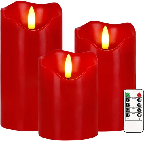 Miniatura 10 de Velas sin llama, juego de 3 velas LED parpadeantes de hoja de arce con control remoto y temporizador, velas LED regulables que funcionan