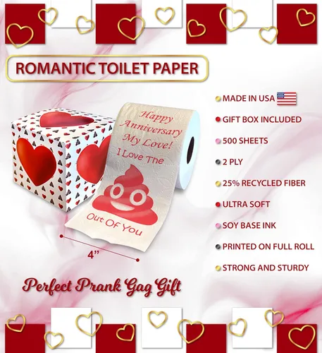 Miniatura 3 de Printed TP Happy Anniversary My Love! I Love You - Broma de papel higiénico impreso, divertido regalo sorpresa de aniversario para novio, novia