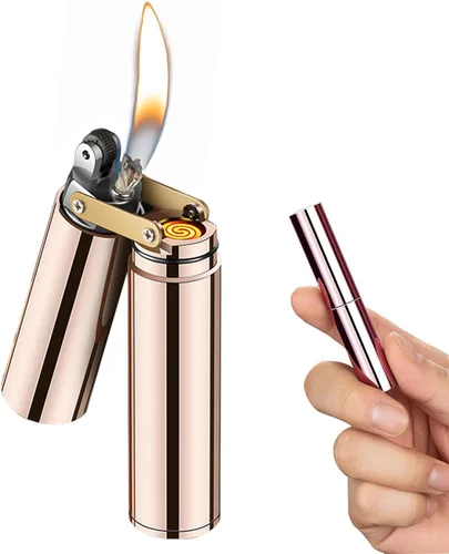 Encendedor de antorcha vintage 2 en 1 de queroseno y recargable por USB, mini cilíndrico Nunchuck resistente al viento, herramienta de fumar para