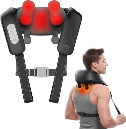 Masajeador Shiatsu inalámbrico de cuello y espalda con calor, 10 minutos x 12 usos, 3 modos de masaje y 2 niveles de intensidad, regalo del día del