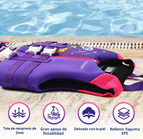 Miniatura 4 de Chaleco de natación para niños y niñas de 24 a 66 libras, chaleco de natación con correa de seguridad ajustable, fácil de poner y quitar, ayuda