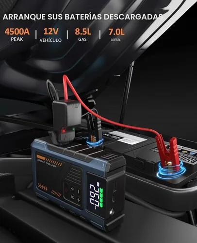 Miniatura 2 de Cargador de Batería de Coche Arrancador de Salto con Compresor de Aire, Caja de Puente de 4500A para Batería de Coche, Paquete de Arranque Portátil