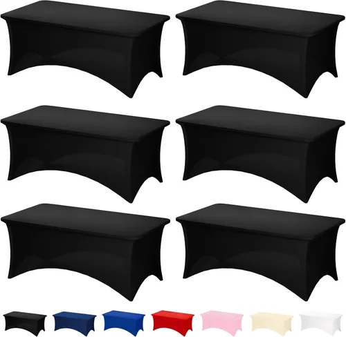 Miniatura 22 de Fixwal Paquete de 3 Manteles Negros para Mesas Rectangulares de 6 Pies, Manteles Rectangulares Elásticos de Spandex Ajustables de 6 Pies
