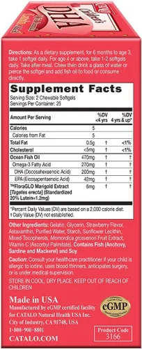 Miniatura 2 de CATALO Fórmula DHA IQ para niños con luteína de extracto de caléndula - Omega 3 para niños, deliciosas cápsulas blandas masticables con sabor a