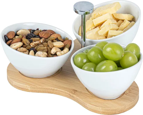 Miniatura 16 de Restaurantware -Juego de cuencos de 9 onzas con bandeja - 1 juego de servir lavable en platos, incluye 3 cuencos de porcelana y 1 bandeja de bambú