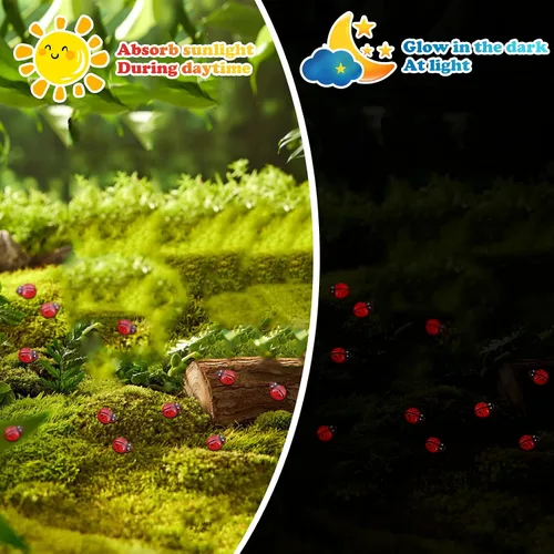 Miniatura 3 de 120 piezas Mariposas Luminosas Mini, Miniaturas de Mariquitas en Resina, Figuras de Animales que Brillan en la Oscuridad para Jardín de Hadas, Casa
