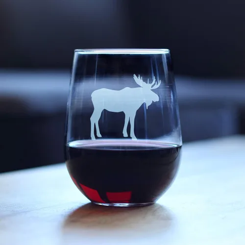 Miniatura 3 de Bevvee Moose Silhouette - Copa de vino sin tallo, regalos temáticos de cabina o decoración rústica, grande de 17 onzas