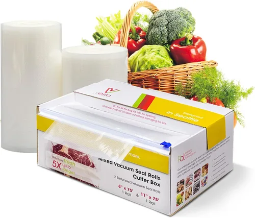 Miniatura 10 de Bolsas selladoras al vacío de 6 x 150 pies para guardar alimentos, con dispensador de cortador, rollos selladores al vacío de grado comercial