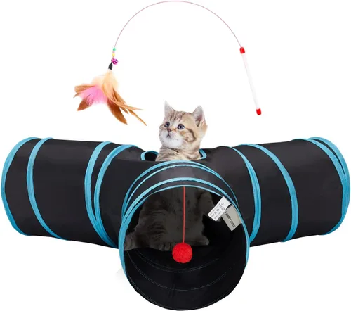 Miniatura 29 de Tempcore Túnel para gatos con tubo de juguete, túneles plegables de 3 vías para gatos, túneles para mascotas aburridas con agujero y pelota, juguete