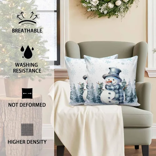 Miniatura 3 de Funda de almohada de invierno para exteriores, impermeables, paquete de 2 fundas de cojín con diseño de copos de nieve en acuarela de Navidad