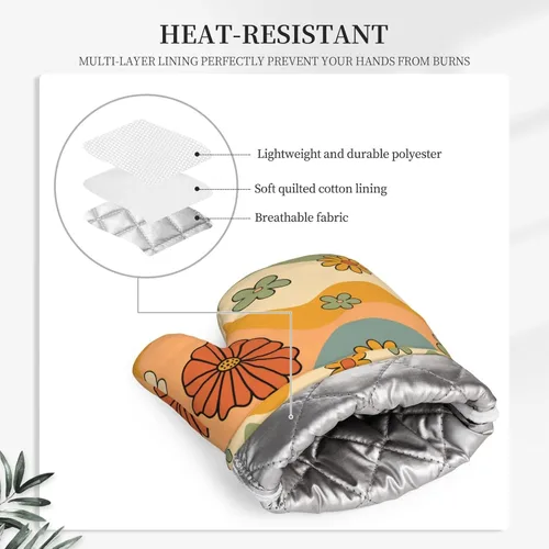 Miniatura 4 de Juego de 4 manoplas de horno y agarraderas de silicona resistentes al calor de los años 70, guantes antideslizantes para cocina, decoración