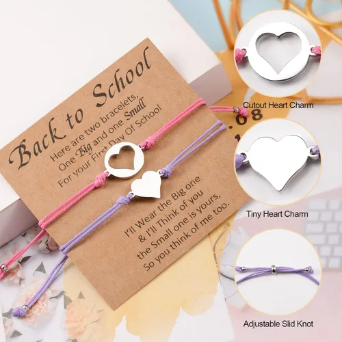 Miniatura 4 de YELUWA 2 Pcs Back to School Gift, First Day of School Gift, Lovely Charm Bracelets Set for DaughterSon from Mother Mommy and Me Jewelry with Gift