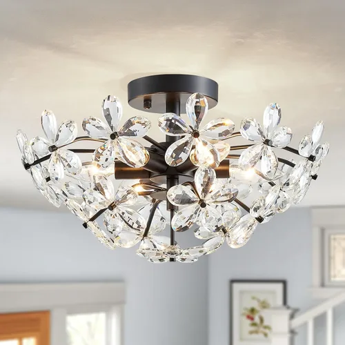 Miniatura 16 de WUZUPS Candelabro colgante de cristal con 5 luces, lámpara de techo moderna para dormitorio, pasillo, bar, cocina, baño, 20.3 pulgadas de alto