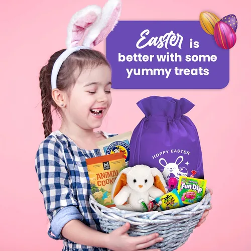 Miniatura 2 de Canastas de Pascua para niños, prefabricadas y llenas para niñas y niños, iluminarán las caras de tus conejitos favoritos Púrpura
