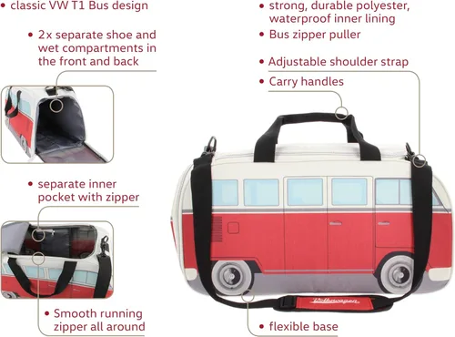 Miniatura 2 de BRISA VW Collection - Volkswagen Samba Bus T1 Camper Van Sport, gimnasio, bolsa de viaje, bolsa de lona con compartimento para zapatos y artículos