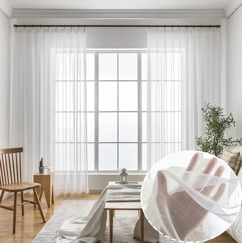 Miniatura 27 de Cortinas plisadas negras traslúcidas de 84 pulgadas de largo, 2 paneles para dormitorio, lino texturizado, ganchos transparentes para pista