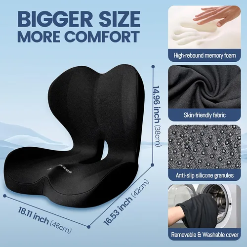Miniatura 3 de Cojín de asiento de apoyo lumbar, cojín de espuma viscoelástica para silla de oficina, asiento de automóvil, avión, alivio del dolor de ciática