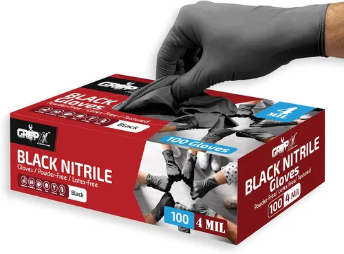 London Labs Guantes desechables de nitrilo negro, sin látex y sin polvo, guantes de goma de 4 mil, para limpieza, cocina, mecánicos (XS-XXL)