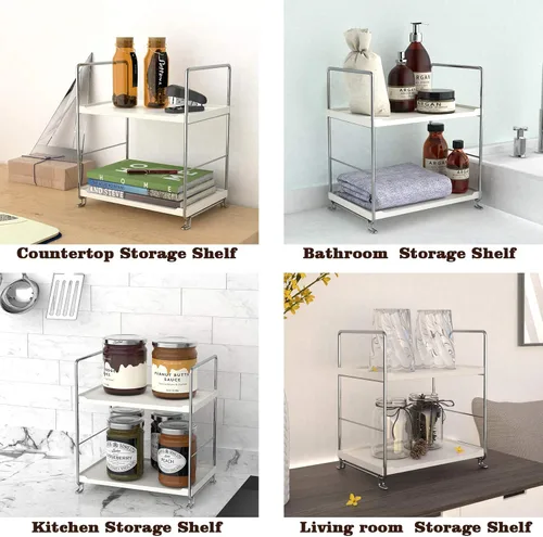 Miniatura 7 de Estante organizador apilable independiente de plástico/metal, estante de almacenamiento de encimera de baño, organizador de cosméticos, estante