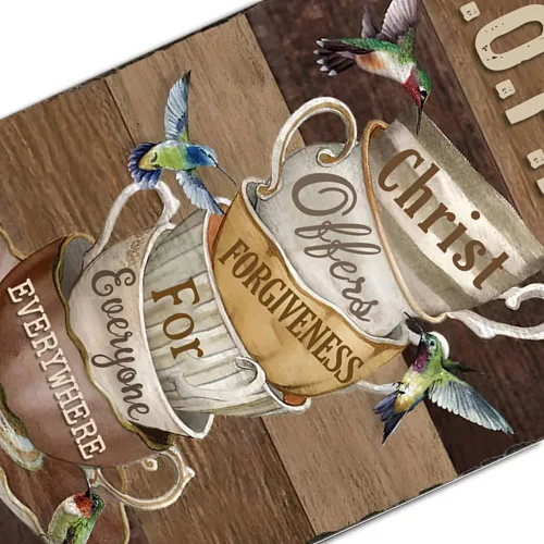 Miniatura 3 de Letrero de café para amantes del café, regalos de Cristo ofrece perdón para todos en todas partes, letrero de metal vintage para amigos, familia