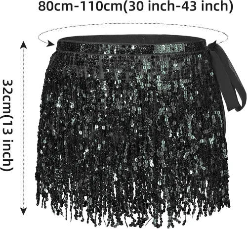 Miniatura 2 de Bufanda de cadera para mujer con flecos brillantes, falda de lentejuelas para fiesta de rave, disfraz de festival, falda de borla