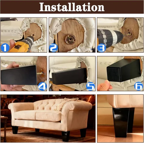 Miniatura 5 de SHANJUE Paquete de 4 patas de madera para muebles de 5 pulgadas, patas de sofá cuadradas negras, patas de silla de mediados de siglo, piezas