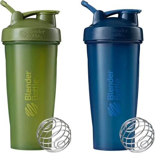 Miniatura 2 de BlenderBottle Botella mezcladora clásica perfecta para batidos de proteínas y antes del entrenamiento, 28 onzas (paquete de 2), musgo/musgo y azul