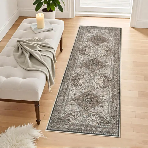 Miniatura 33 de Alfombra lavable de 2 x 3 pies para entrada: alfombras vintage con respaldo antideslizante para cocina, baño, alfombra resistente al agua