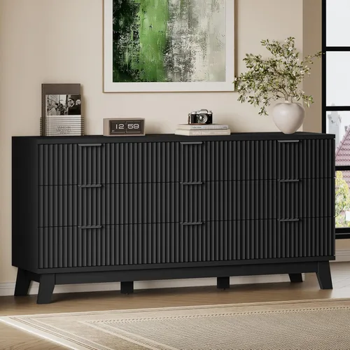 Miniatura 42 de BORNOON Cómoda alta de 46" para dormitorio, cómoda de 6 cajones acanalados, cómoda moderna de madera con almacenamiento profundo, correderas