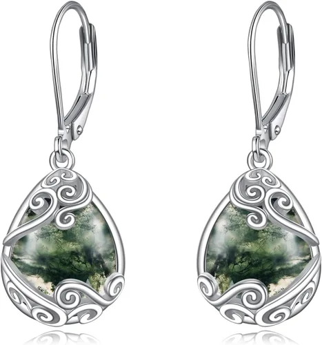 Miniatura 84 de Aretes colgantes con forma de lágrima de filigrana de piedra lunar de plata de ley 925 con cierre de palanca para mujer, regalos de joyería