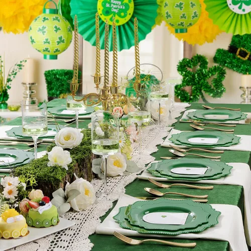 Miniatura 7 de COLOSUS Platos desechables de plástico para fiestas 60 piezas, platos de fiesta de plástico verde, resistentes 30 platos para cena de 10.5” y 30