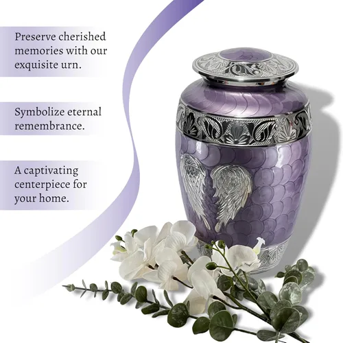 Miniatura 3 de Urna Púrpura para Cenizas Humanas Adultas Femeninas y Masculinas – Elegantes Urnas Grandes de Cremación con Alas de Ángel, Urna Funeraria Decorativa
